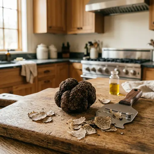 Luxurious Dark Brown Truffle on Wooden Board