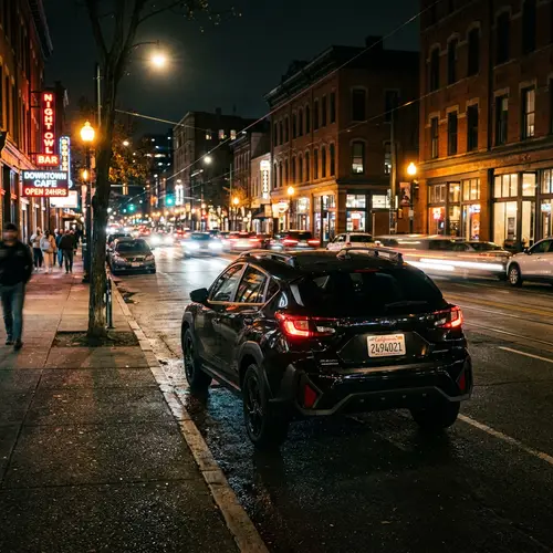 Black Subaru Crosstrek at Night in the City