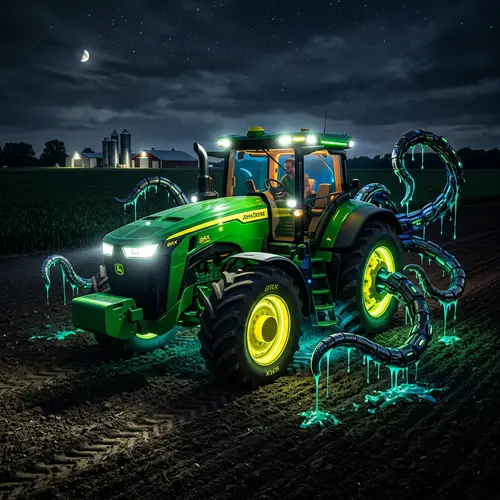 Futuristic John Deere Agricultural Tractor | Nighttime LED Lights