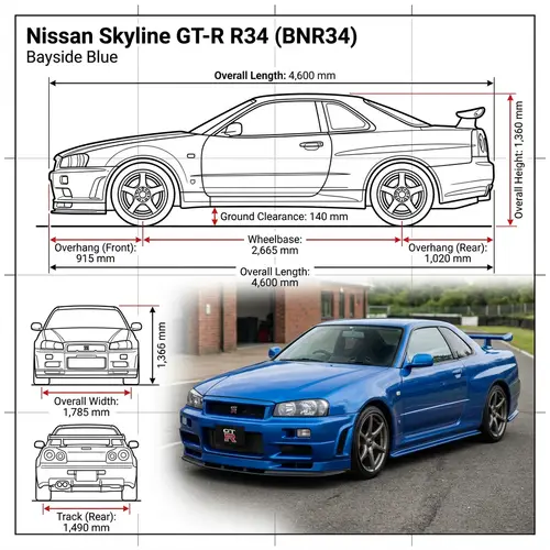 Nissan GT-R R34 Exterior Dimensions