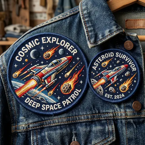 Woven Patches with Spaceship & Meteorites