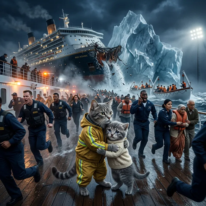 Realistic Grey Cat & Kitten on Liner Deck | Sailor Chaos