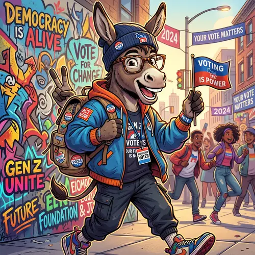 Youthful Voter & Democratic Donkey Illustration