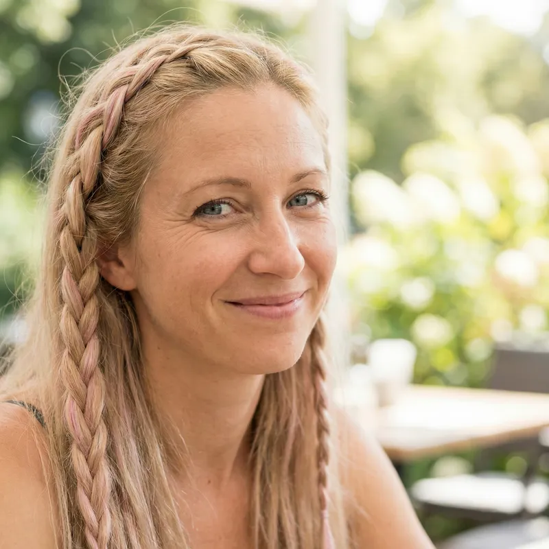 Blonde Braids with Pink & Blue: Enchanting Beauty