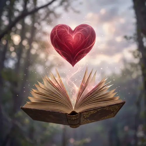Majestic Red Heart with Open Book | Symbol of Love and Magic