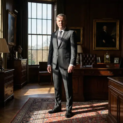 Luxurious Office Setting with Wealthy Middle-Aged Caucasian Man