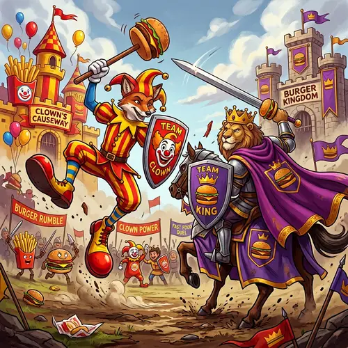 Clown Vs. Royal Figure Fast-Food Battle