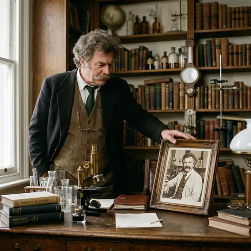 Vintage Scientist Contemplates Legacy in Study Room