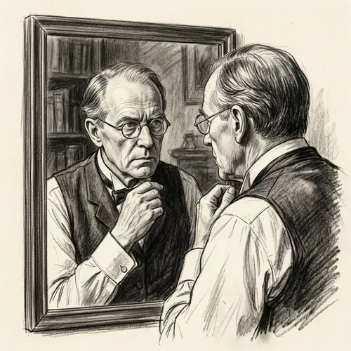 Quizzical Physicist Contemplates Reflection | Early 20th Century Style