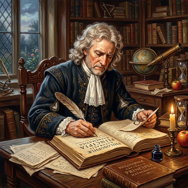 Isaac Newton Writing in Book | Vintage Portrait