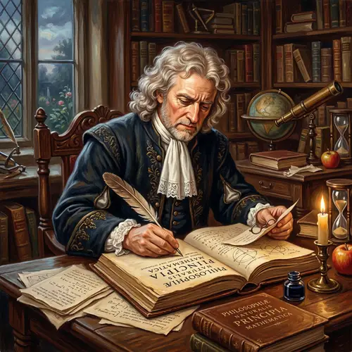 17th-Century Style Man Writing in Large Book | Vintage Portrait