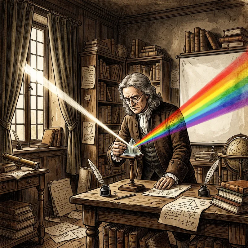 Isaac Newton Creating Rainbow with Prism Isaac Newton Creating Rainbow with Prism