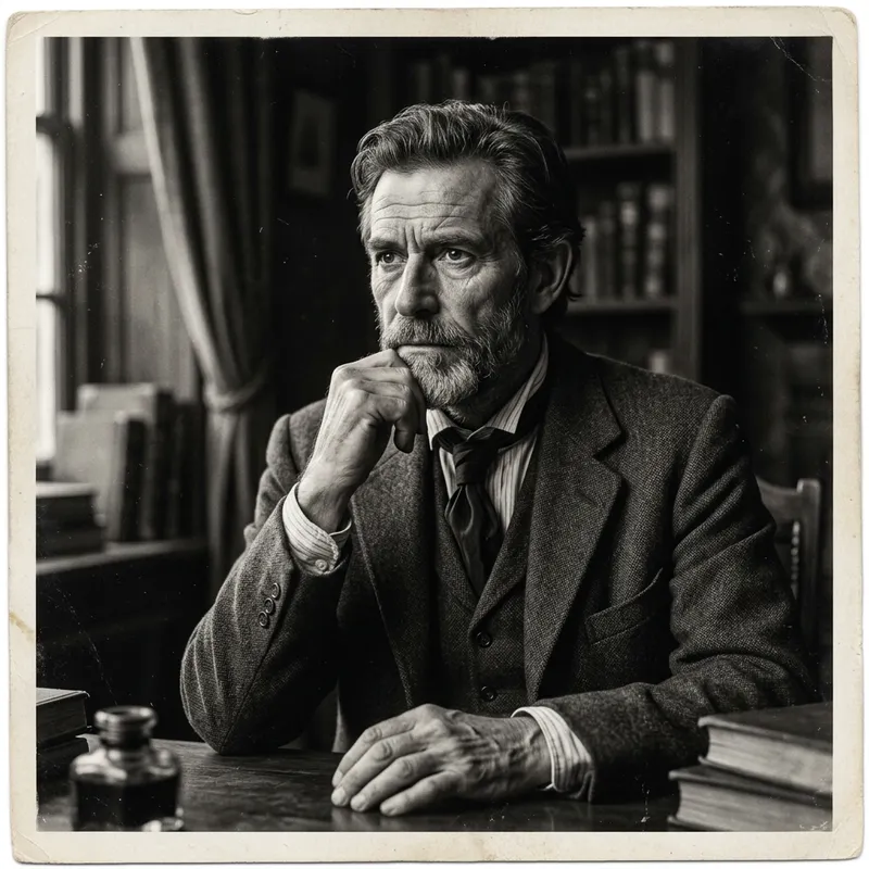 Vintage Portrait of Niels Bohr with Dramatic Lighting and Contemplative Expression