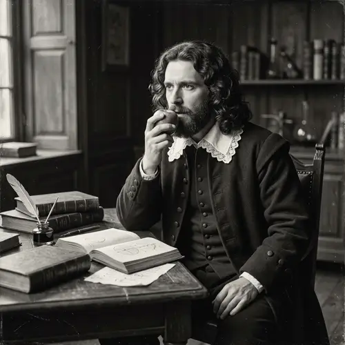 Vintage Style Portrait of Historical Scientist with Curly Hair