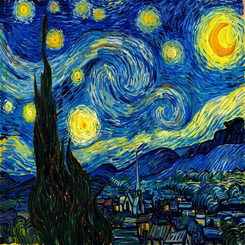 Abstract Starry Night Art: Deep Blues & Vivid Yellows