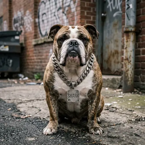 Tough Bulldog with Shark Chain Pendant