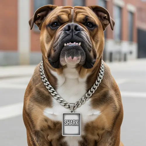 Tough Bulldog with Shark Chain Pendant