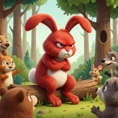 Angry Red Hare in a 3D Cartoon Forest