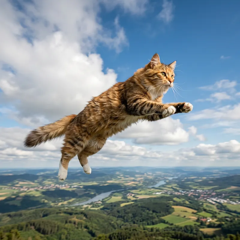 Cat Flying Through the Sky