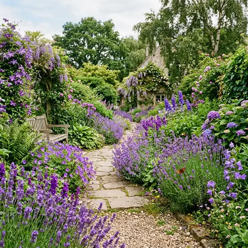 Tranquil Garden with Abundant Violet Flowers