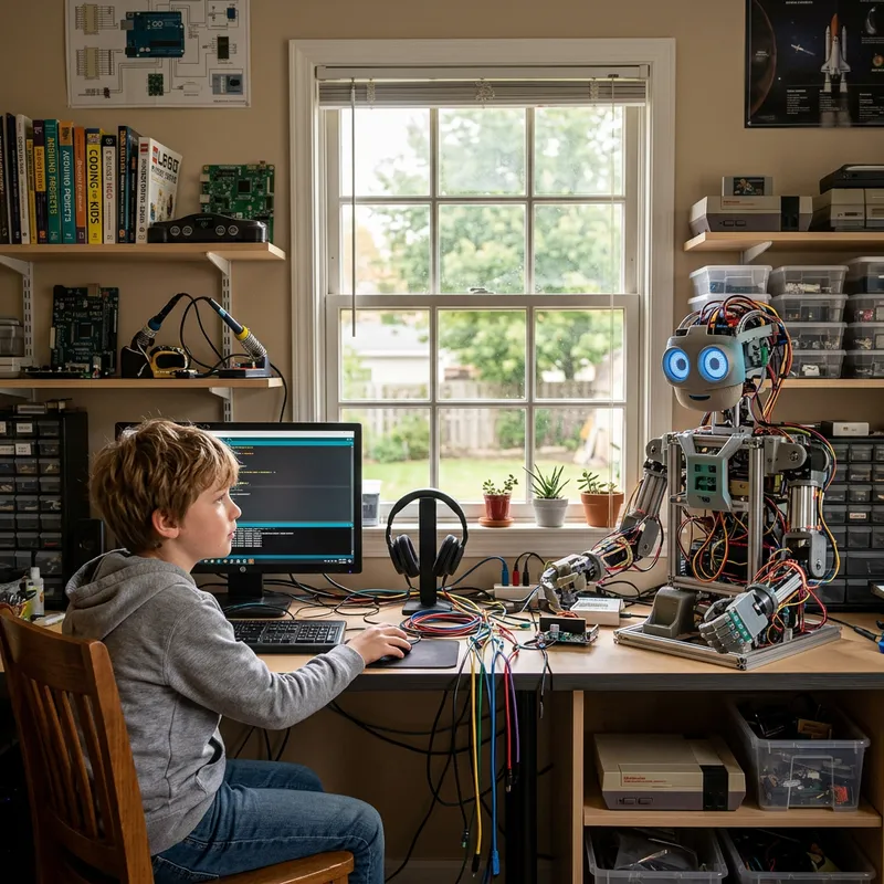 Charming Robot with a Young Tech Enthusiast Charming Robot with a Young Tech Enthusiast