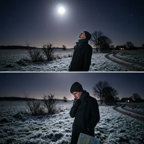 Tranquil Moonlit Night Scene with Contemplative Visitor