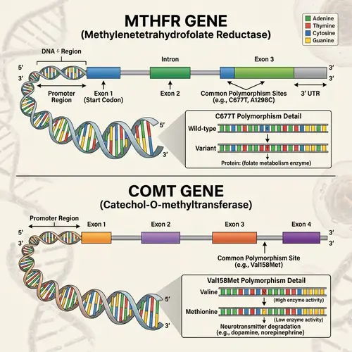 MTHFR and COMT Genes: Scientific Illustration