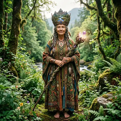 Earthy High Priestess with Crown of Mountains and Rivers