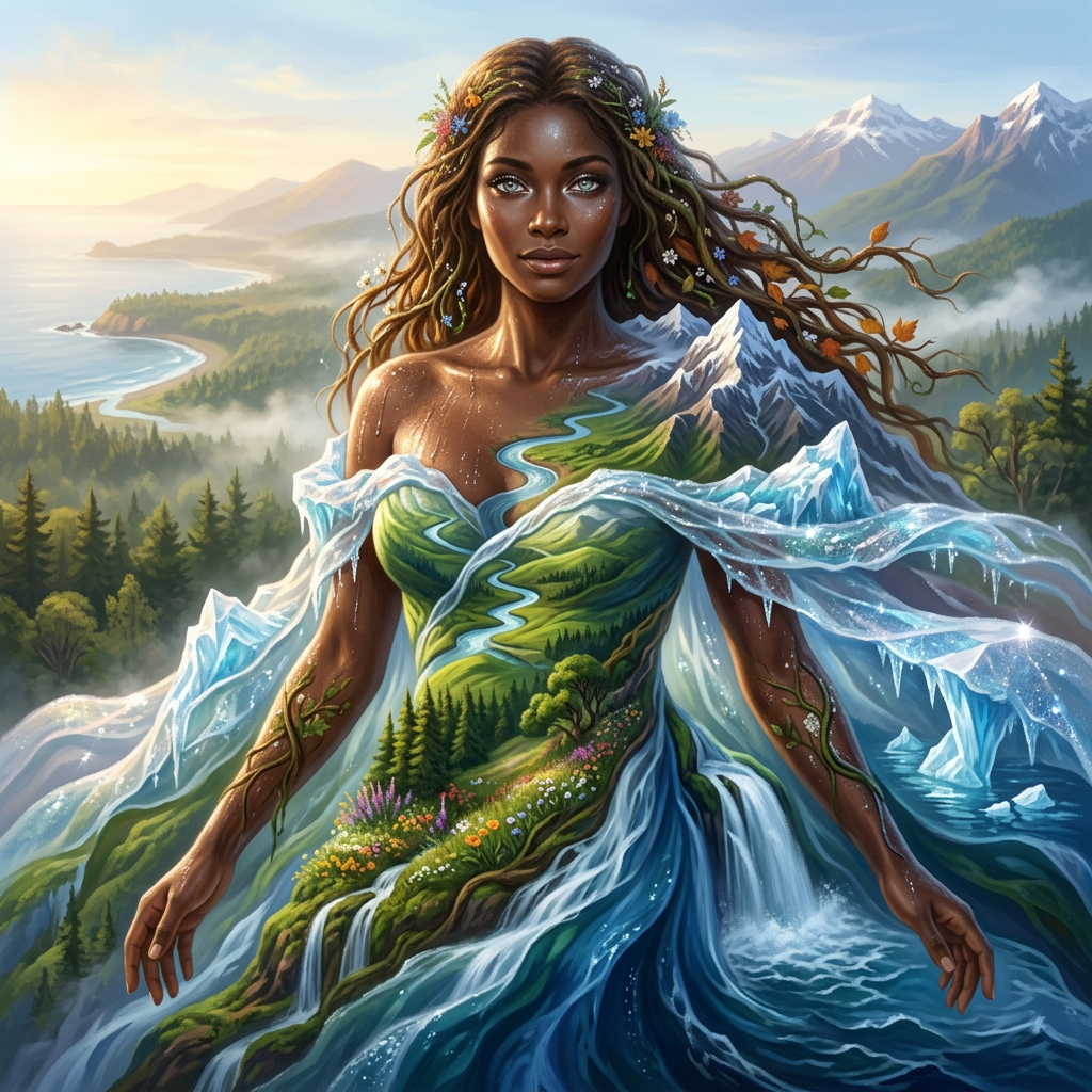 Goddess Angel Illuminating a Magical Landscape | AI Art Generator