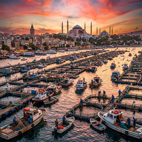 Surreal Istanbul: Offshore Fish Farm Cityscape