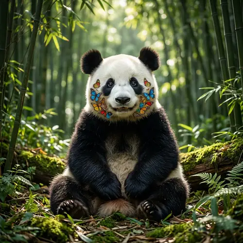Smiling Panda with Butterfly Cheeks | Serene Forest Habitat