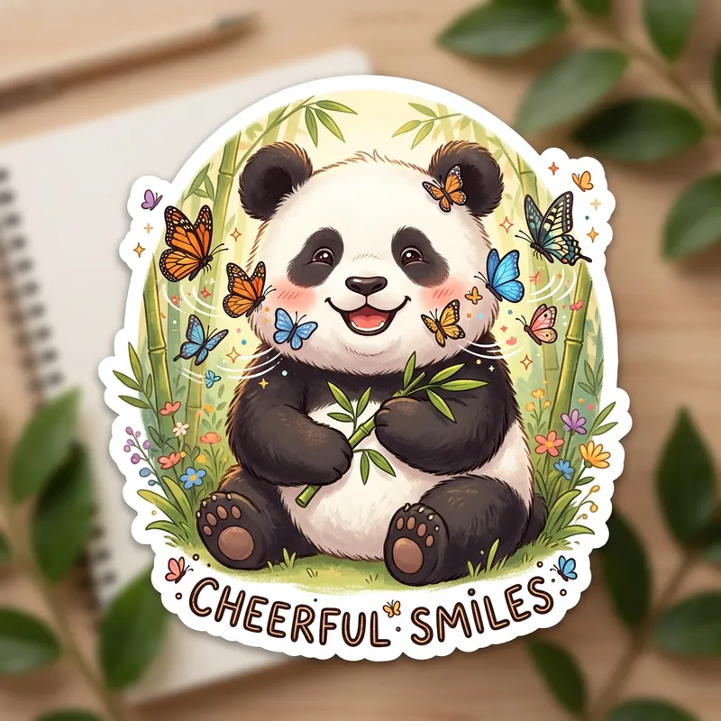 Cheerful Panda Sticker with Butterfly Cheeks