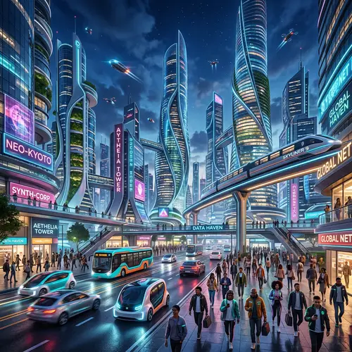 Futuristic Cityscape: Advanced Buildings, High-Tech Design