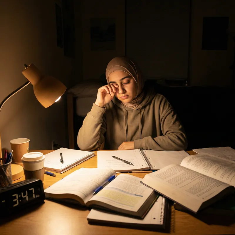 Tired Middle-Eastern Student Burning the Midnight Oil