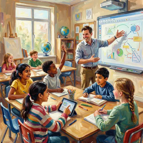 Diverse Classroom: Vibrant Impressionistic Artwork