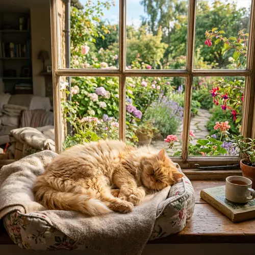 Cozy Afternoon Nap Scene with Fluffy Orange Persian Cat
