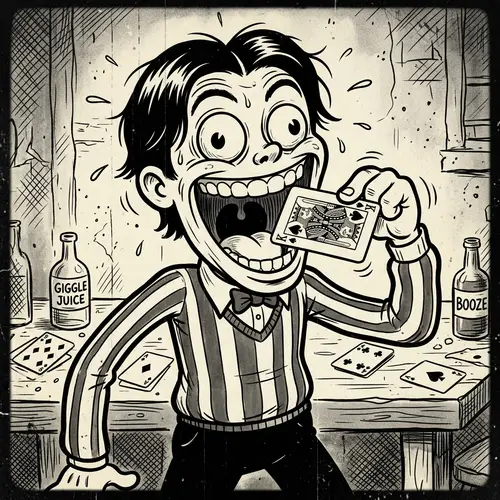 Young Man About to Eat a Playing Card - Cartoon Style