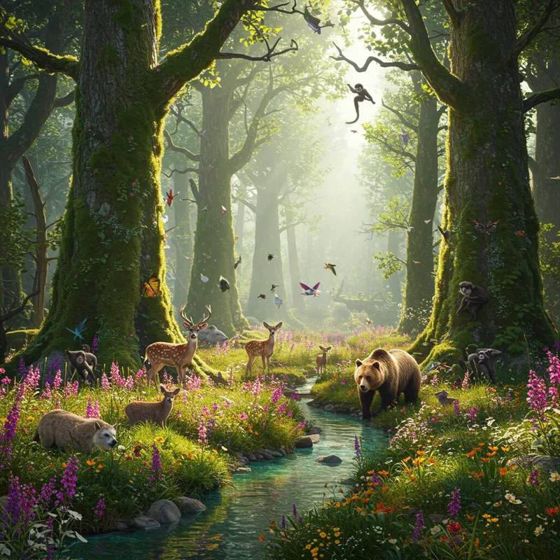 Explore a Lush Forest with Colorful Wildlife