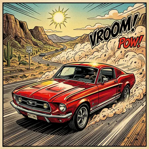Vintage Mustang Comic Book Illustration