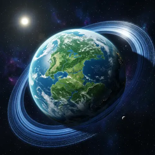 Green and Blue Planet with Rings and Trees