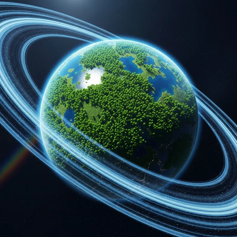 Green and Blue Planet with Rings and Trees