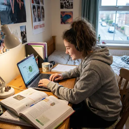 Teen Student Studying at Computer