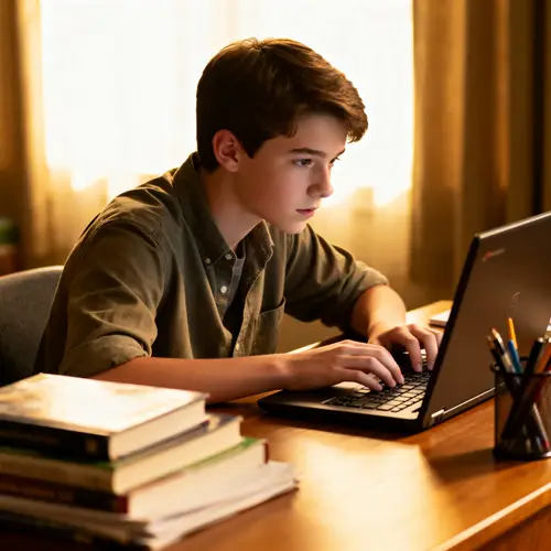 Teen Student Studying at Computer