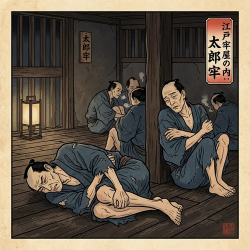 Edo-Period Prison Scene in Ukiyo-e Style