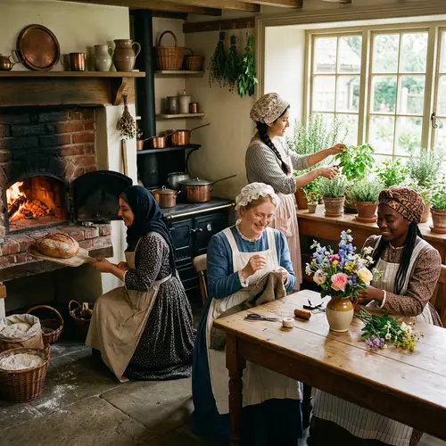 Victorian Era Domestic Scene: Cultural Diversity in Household Tasks
