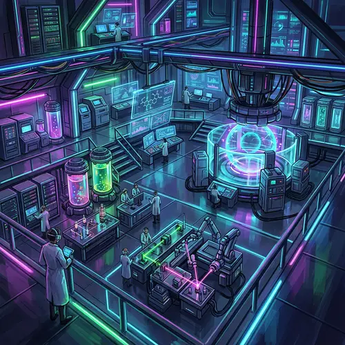 Futuristic Science Laboratory: Neon Illuminated Art