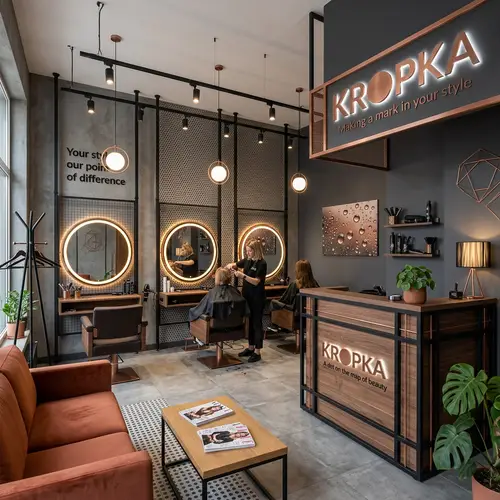 Stylish Hair Salon Design 'KROPKA' with Modern Dot Theme