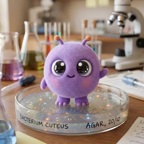 Cute 3D Purple Bacteria with Eyes and Feet