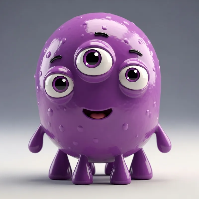 Cute 3D Purple Bacteria with Eyes and Feet