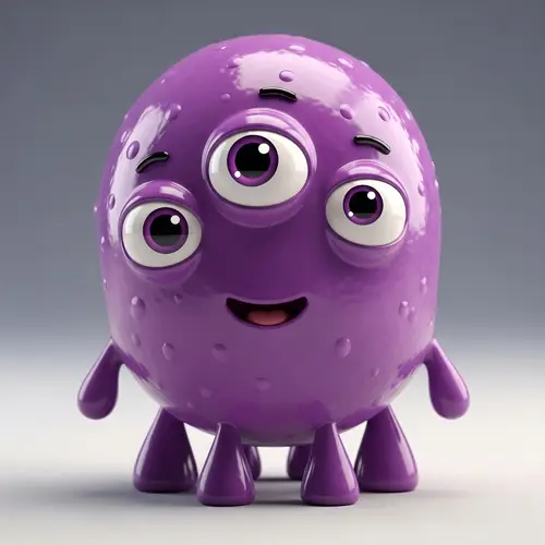 Cute 3D Purple Bacteria with Eyes and Feet
